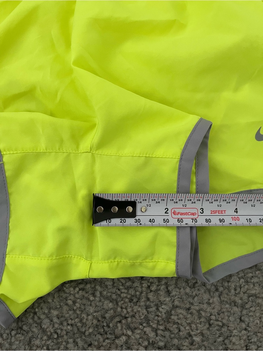 Nike Women's Neon Yellow Athletic Running Shorts with Gray Trim - Picture 6 of 8